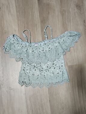 No Boundaries Mint Green Floral Off-Shoulder Cropped Camisole with Lace